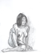 "Seated Nude", small graphite on paper in 8x10" framed. Retail price: $35. SALE PRICE: $24.50.